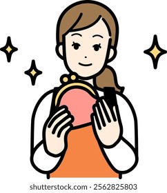 Illustration of a housewife holding a purse.