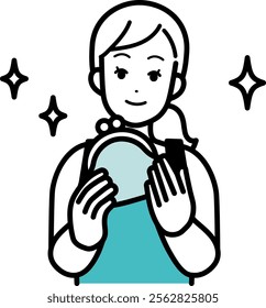 Illustration of a housewife holding a purse.