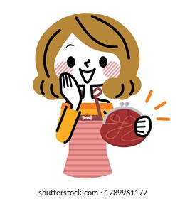 Illustration of a housewife holding a wallet.