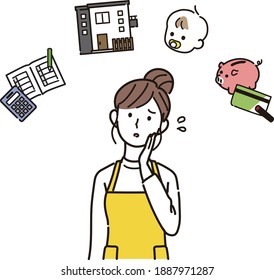 Illustration of a housewife thinking about a life plan