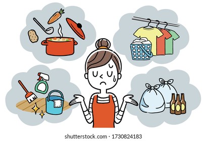 Illustration: Housewife, Woman Who Is Troubled With Housework