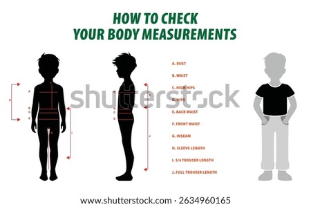 illustration of How to Check Your Body Measurements Guide or How to Check Your Body Measurements for Clothing Fit isolated.
