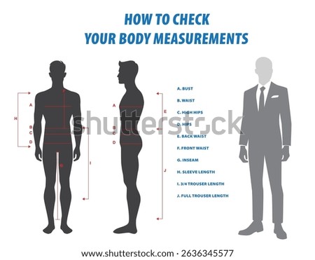illustration of How to Check Your Body Measurements Guide or How to Check Your Body Measurements for Clothing Fit isolated.