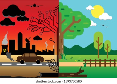 An illustration of how our nature is changing due to the urbanization and modernization