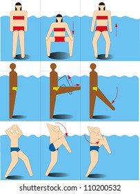 Illustration of how to perform various water exercises