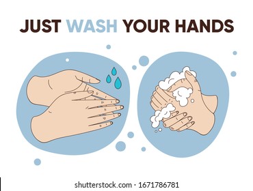 Illustration of how to wash your hands with soap and water. Color vector infographic how to avoid the virus, infection, disease and pandemic.