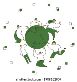 Illustration of how we are all protecting the earth. An image of environmental protection and conservation. Vector illustration on white background.