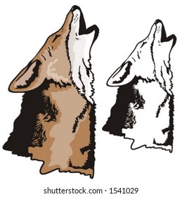 Illustration of a howling wolf.