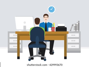 An illustration of an HR talking with an applicant.