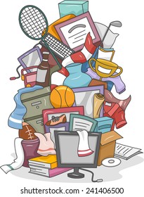 Illustration of a Huge Pile of Random Items Carelessly Thrown Together