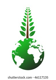 Illustration of huge tree on world globe