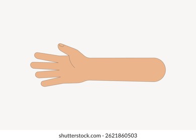 Illustration of a human arm with a hand, fingers extended. Simple, cartoon style with a beige color. No gender or ethnicity specified. Minimalist design. Arm illustration, isolated vector.