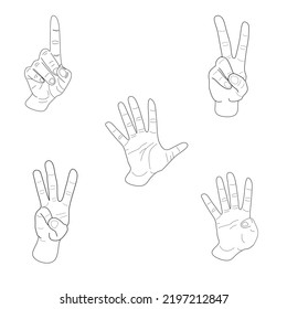 illustration of human arm and one, two, three, four, five finger signs. vector format