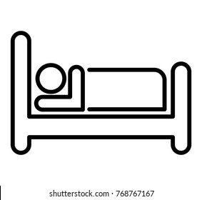 Illustration of human in bed icon on white background
