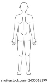 Ilustración del cuerpo humano, desnudo y desnudo (espalda) Dibujo de línea en blanco y negro, ilustración vectorial