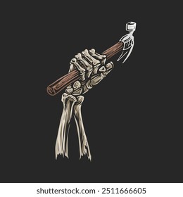 Illustration of human bones holding a hammer to symbolize the hard work of workers and laborers