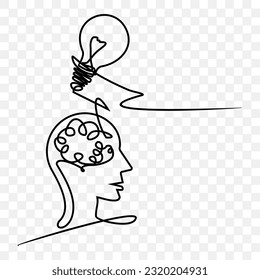 illustration of human brain intelligence, Hand drawing single one line 