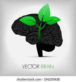 illustration of human brain with sprout, Vector graphic