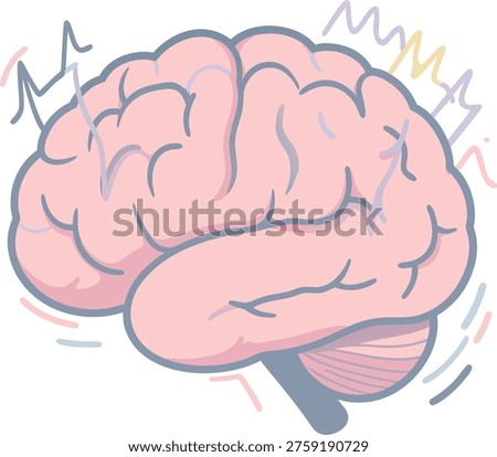 Illustration of a human brain with surrounding shaky wave lines, symbolizing tremors, motor instability, and movement disorder in Parkinson’s disease