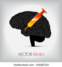 illustration of human brain with syringe, Vector graphic
