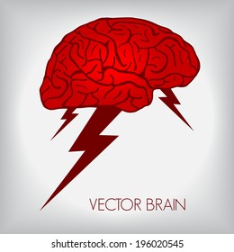 illustration of human brain with thunderbolt, Vector graphic