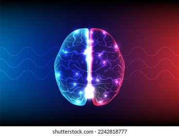 Illustration of human brain and brain waves on technology background.Vector illustration.