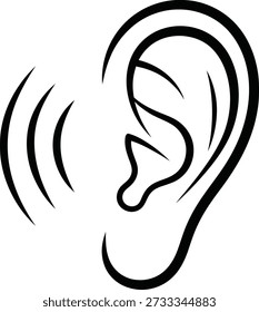 Una ilustración de un oído humano con ondas de sonido acercándose a él
