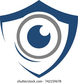 Illustration of the human eye in the shield. Logo for video surveillance systems