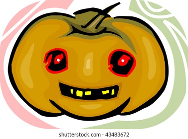 Illustration of Human faced Pumpkin with eyes and mouth 	