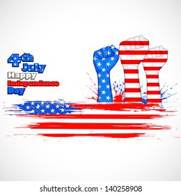 illustration of human hand in American flag color for Independence Day