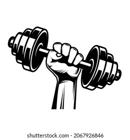 Illustration der menschlichen Hand mit Barbell. Vektorgrafik