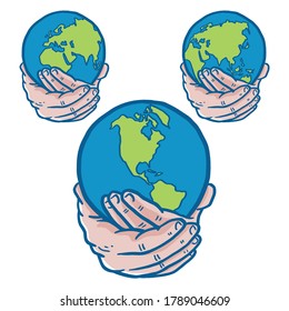 Illustration Die menschliche Hand hält den Globus