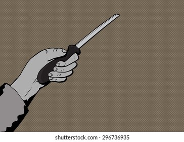 Illustration of human hand holding kitchen knife