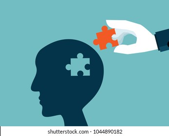 illustration of human hand place last puzzle piece in head business concept