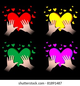 illustration of human hands with hearts in it