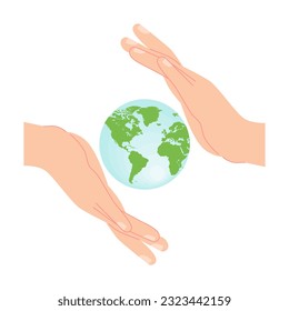 Illustration of human hands holding Earth.  The concept of ecology or environmental protection. Vector
