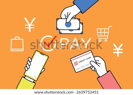 Illustration of human hands making payments in various ways