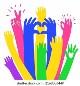 Illustration of human hands raised up	