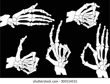 illustration with human hands skeleton isolated on black background