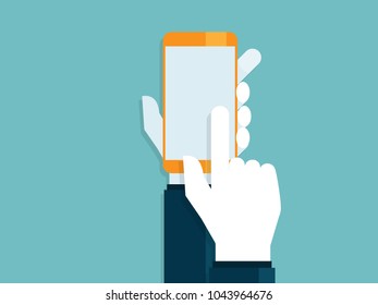 illustration of human hands with touching smartphone