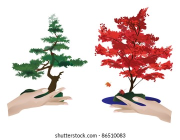 illustration with human hands and trees