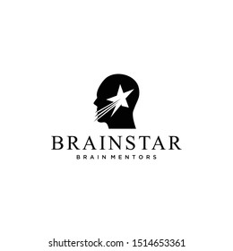 Illustration of a human head sign with a fast moving star inside it logo design