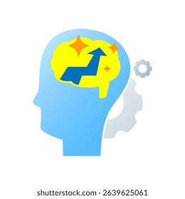 Illustration of human head silhouette with brain. growth mindset, innovation, problem solving. Concept of intelligence, development, strategic thinking, and personal improvement. for education themes