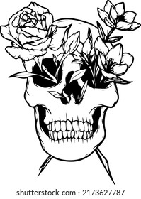 illustration of a human head skull with flowers.
get it soon.