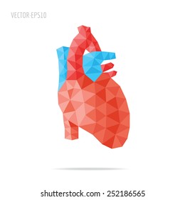 Illustration of human heart with faceted low-poly geometry effect