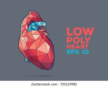 Illustration of human heart with faceted low-poly geometry effect