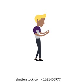 illustration of a human holding a handphone