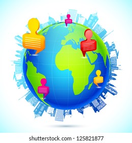 illustration of human icon with speech bubble forming human networking