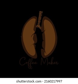 an illustration of human internal organs, heart and lungs made an illustration of a coffee bean depicts a true coffee maker