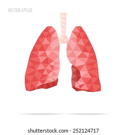 Illustration of human lungs with faceted low-poly geometry effect, vector